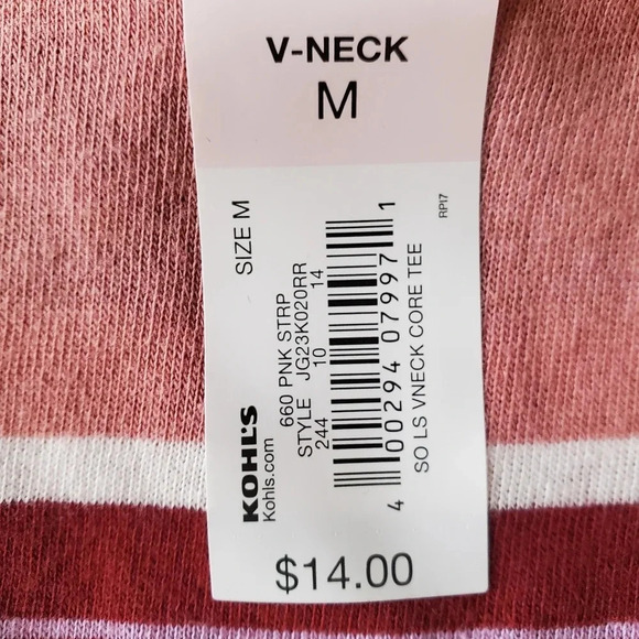 SO | Essential V-Neck Long Sleeve T-Shirt in Pink Stripe sz Various - Picture 7 of 10